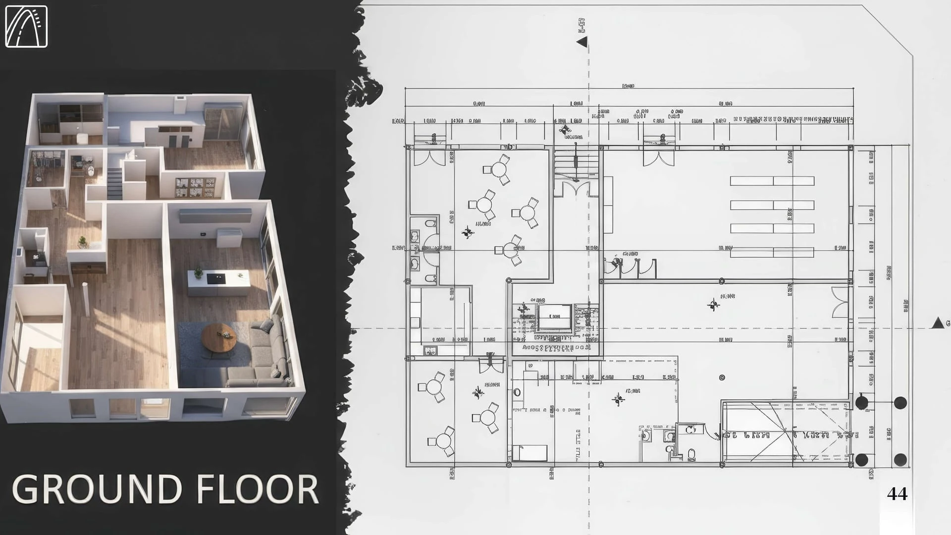 Residential — Ground Floor Plan and 3D View